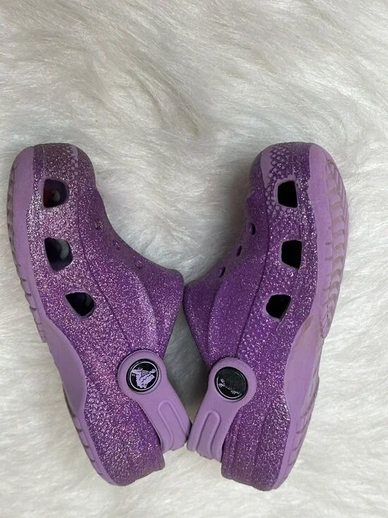 CROCS Clogs Little Kid 9 Two Pairs Hot Pink Purple Glitter - Picture 10 of 10